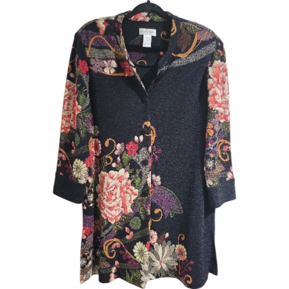 Draper’s & Damon’s Jackets & Blazers - Draper's & Damon's Floral Mandarin Duster Coat Size XL Textured Long Sleeve